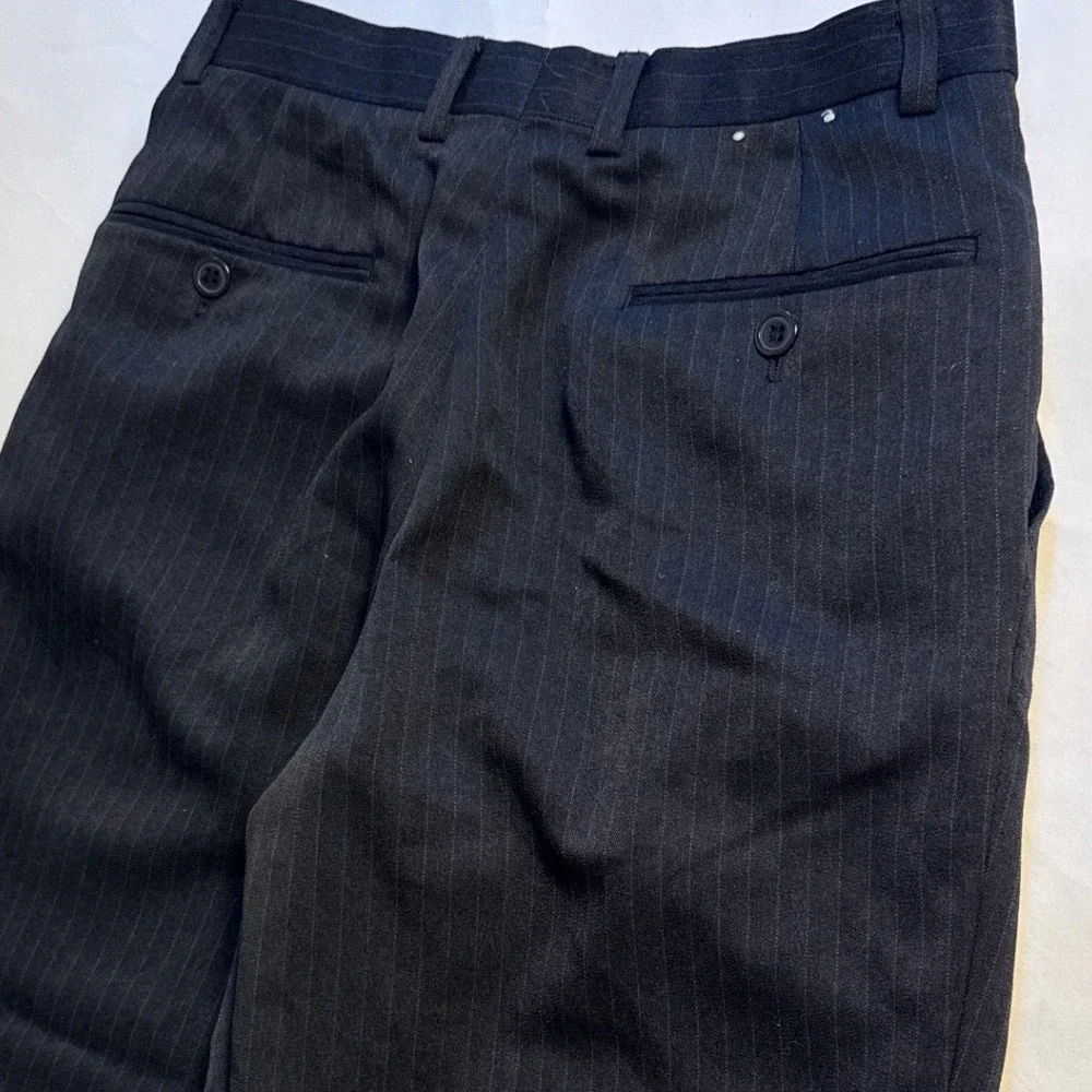 Pierre Cardin Mens Pleated Pinstripe‎ Trousers Black Charcoal Cuffed Size 14 27W